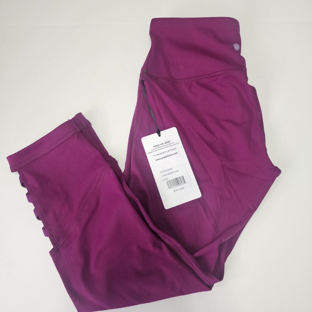 Yogalicious Women's Capri Leggings Criss-Cross Design at Leg High Waist Sz S
